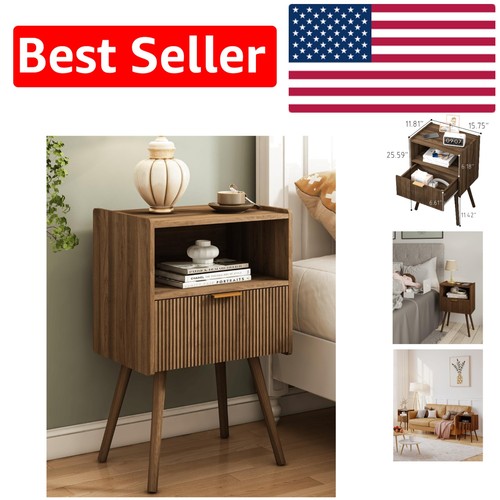 Stylish walnut brown bedside - walnut,